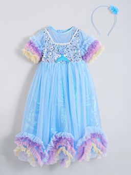 Hopscotch - Sequined Ruffled Gown with Headband