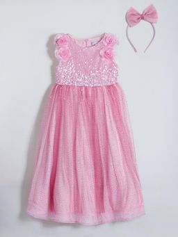 Hopscotch - Floral Applique Sequin Gown with Headband