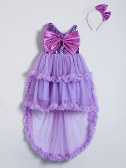 Hopscotch - Bow Applique Ruffle Dress with Headband & Tails