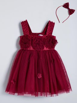 Hopscotch - Floral Applique Beaded Dress with Headband