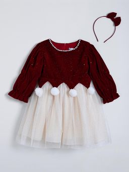 Hopscotch - Pom Pom Pearl Accent Dress with Headband
