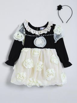 Hopscotch - Floral Applique Ruffled Dress with Headband