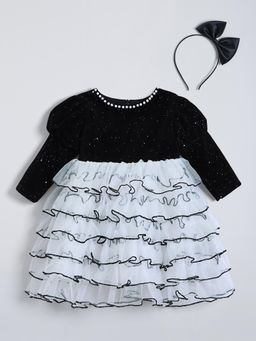 Hopscotch - Ruffle Accent Shimmered Dress with Headband