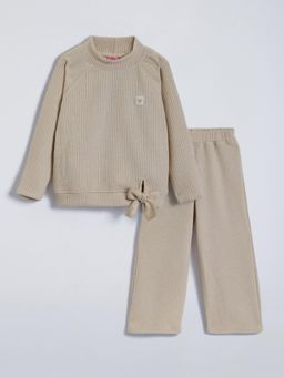 Hopscotch - Textured Bow Sweatshirt and Pant