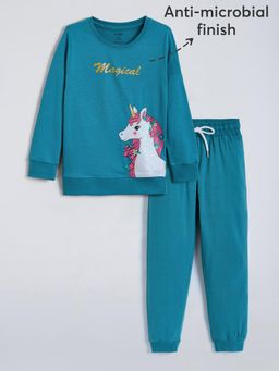 Hopscotch - Blue Unicorn Cotton T-Shirt with Joggers