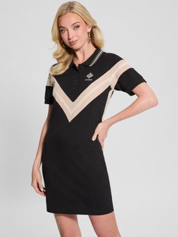 Guess - Womens Black Stripes Collar Neck Short Sleeves T-Shirt Dress