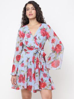 Guess - Laila Delight Roses Floral V-Neck Regular Fit Mini Flare Dress