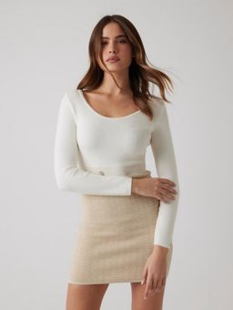 Guess - Womens Multi-Color Checks Scoop Neck Long Sleeves Bodycon Dress