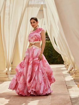 Nikita Vishakha - Pink Printed Skirt and Top (Set of 2)