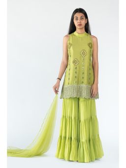 Nikita Vishakha - Light Green Embellished Flared Sharara with Kurti and Dupatta (Set of 3)