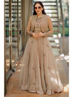 Nikita Vishakha - Brown Embroidered Kurta with Lehenga and Jacket (Set of 3)