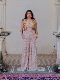 Nikita Vishakha - Multicolor Embellished Jumpsuit with Jacket (Set of 2)