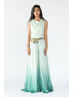 Nikita Vishakha - Multicolor Embellished Ombre Jumpsuit and Belt with Pouch (Set of 2)