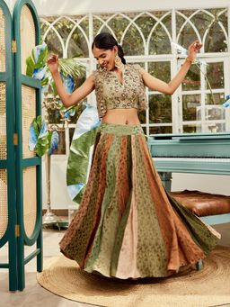 Nikita Vishakha - Multi-Coloured Embellished Blouse with Lehenga and Jacket (Set of 3)