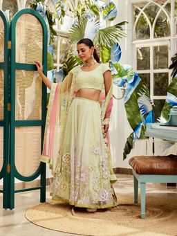 Nikita Vishakha - Green Embellished Blouse with Lehenga and Dupatta (Set of 3)