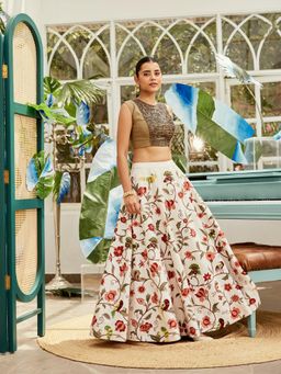Nikita Vishakha - Multi-Coloured Aari Embroidered Lehenga with Blouse (Set of 2)