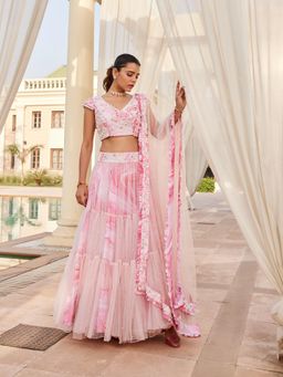 Nikita Vishakha - Baby Pink Net Lehenga with Blouse and Dupatta (Set of 3)