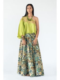 Nikita Vishakha - Embroidered One Shoulder Top with Skirt (Set of 2)