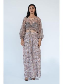 Nikita Vishakha - White Printed Top and Palazzo (Set of 2)