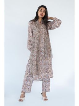 Nikita Vishakha - White Printed Kurta with Pant and Scarf (Set of 3)
