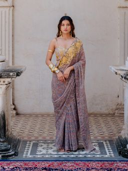 Nikita Vishakha - Multi-Color Printed Pre-Drape Saree with Stitched Blouse