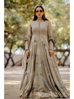 Nikita Vishakha - Light Grey Swiss Dress with Dupatta (Set of 2)