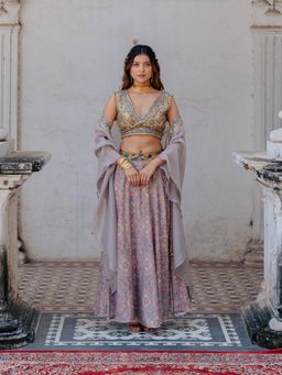 Nikita Vishakha - Multi-Coloured Embellished Blouse with Lehenga and Dupatta (Set of 3)