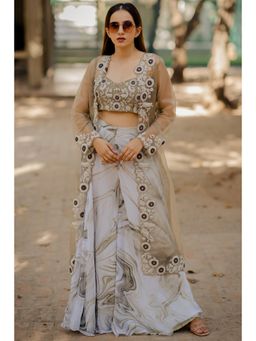 Nikita Vishakha - Multi-Coloured Embroidered Straight Cape with Bralette and Palazzo (Set of 3)