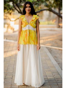 Nikita Vishakha - Yellow Triangle Printed Top with Sharara (Set of 2)