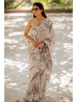 Nikita Vishakha - Grey Ubs Embellished Saree with Stitched Blouse