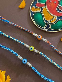 Digital Dress Room - Fancy Designer Rakhi OrangeYellowBlue Evil Eye Charm Thread (Pack of 3)