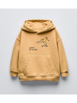 Alan Jones - Kids Beige Cotton Front and Back Graphic Print Oversize Hoodie