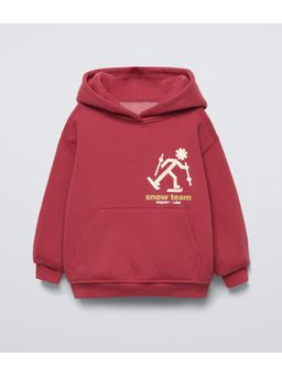 Alan Jones - Reddish Cotton Front and Back Graphic Print Kids Hoodie