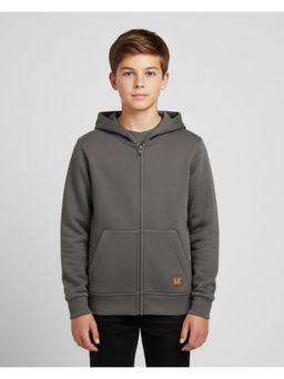 Alan Jones - Anthracite Grey Boys Cotton Solid Zipper Hooded Jacket