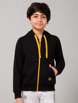 Alan Jones - Black Boys Cotton Solid Zipper Hooded Jacket