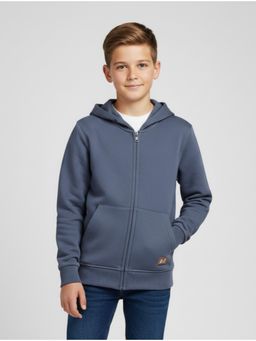 Alan Jones - Blue Boys Cotton Solid Zipper Hooded Jacket