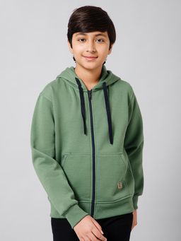 Alan Jones - Green Boys Cotton Solid Zipper Hooded Jacket