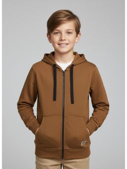 Alan Jones - Tan Boys Cotton Solid Zipper Hooded Jacket