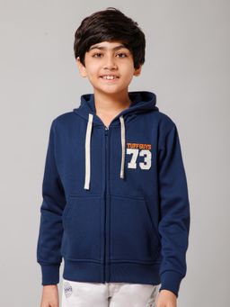 Alan Jones - Embroidery Detail Cobalt Blue Boys Cotton Zipper Hooded Jacket