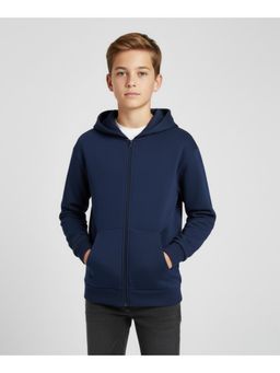 Alan Jones - Navy Blue Boys Cotton Solid Oversized Hooded Jacket