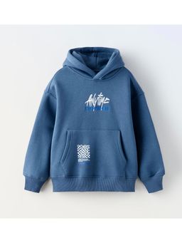 Alan Jones - Blue Boys Cotton Front and Back Print Oversize Hoodie
