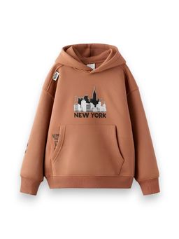 Alan Jones - Dark Russet Boys Cotton Front and Back Print Oversize Hoodie