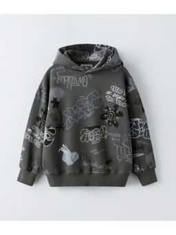 Alan Jones - Anthracite Grey Boys Cotton All Over Print Oversize Hoodie