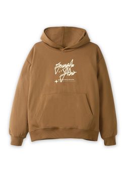 Alan Jones - Dark Camel Boys Cotton Front and Back Print Oversize Hoodie