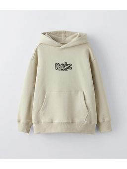 Alan Jones - Beige Boys Cotton Front and Back Print Oversize Hoodie
