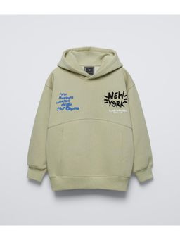 Alan Jones - Light Mint Boys Cotton Front and Back Print Oversize Hoodie