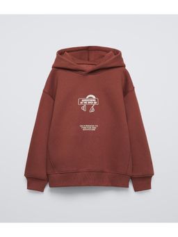 Alan Jones - Dark Russet Boys Cotton Front and Back Print Oversize Hoodie