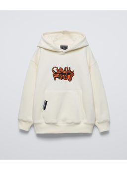 Alan Jones - Ecru Boys Cotton Front and Back Print Oversize Hoodie