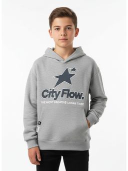 Alan Jones - Melange Boys Cotton Placement Print Oversize Hoodie