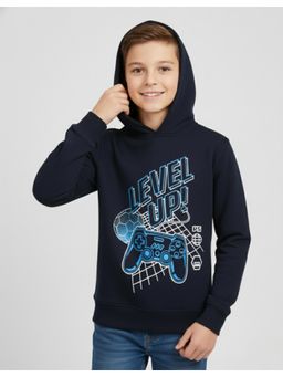 Alan Jones - Navy Blue Boys Cotton Graphic Print Hoodie